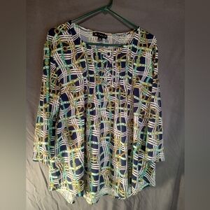 N Touch Geometric Blue and Green Multicolored Blouse